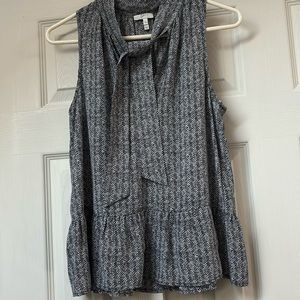 Joie | Black & White Estero V-Neck Caviar Sleeveless Silk Blouse